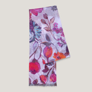 Sciarpa celeste chiaro con fantasia floreale multicolore – design Roberta Failla Antica Cravatteria Palermo